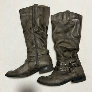 Gray mid-calf boots